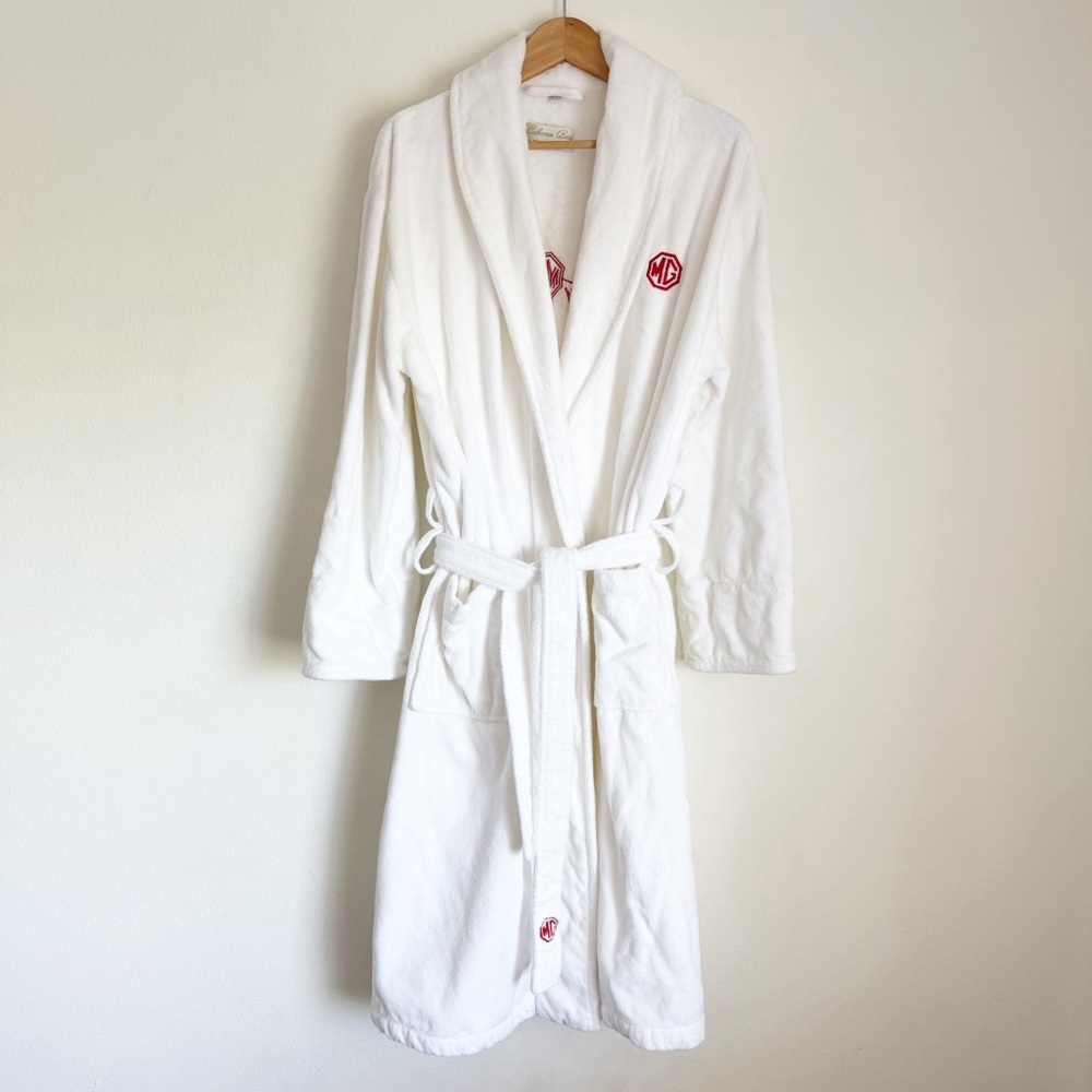 Cabana Bay MG Car Safety First Logo White Plush Robe OS Turkish Cotton Belt